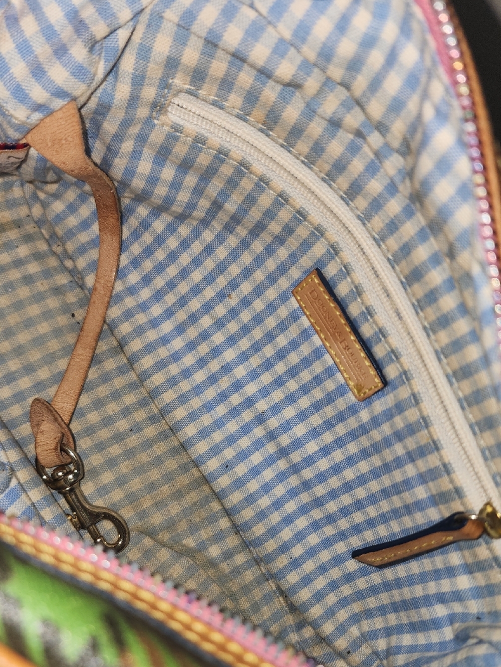 Dooney & Bourke Vintage Leather Rainbow Plaid Crossbody Baguette Pink Blue Y2K - Picture 12 of 16